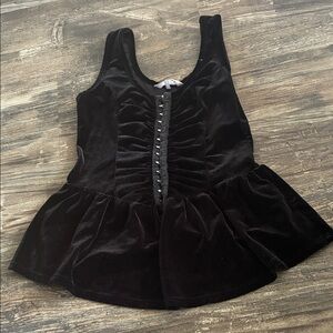 Elegant Black Velvet Tank Top with Ruffle Hem